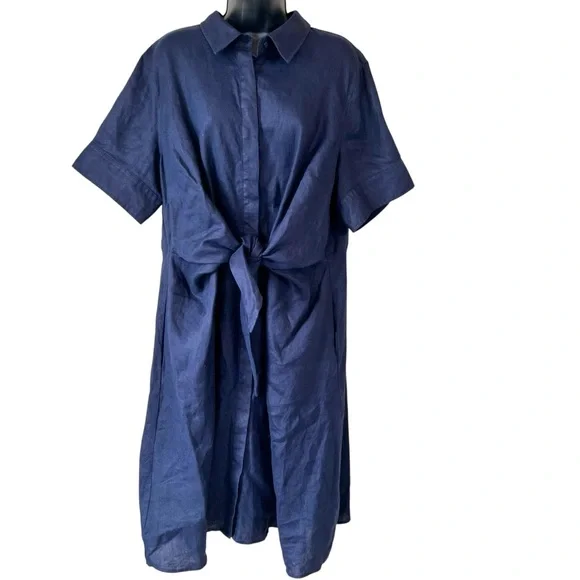 Lauren Ralph Lauren | Dresses | Lauren Ralph Lauren Navy Front Tie Linen  Shirt Dress | Poshmark